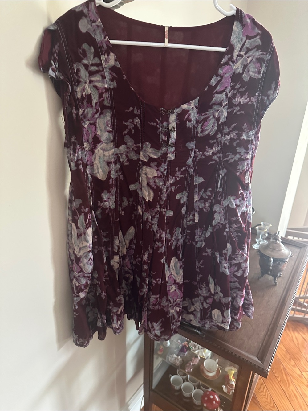 Free People Burgundy Floral Scoop Neck Tunic